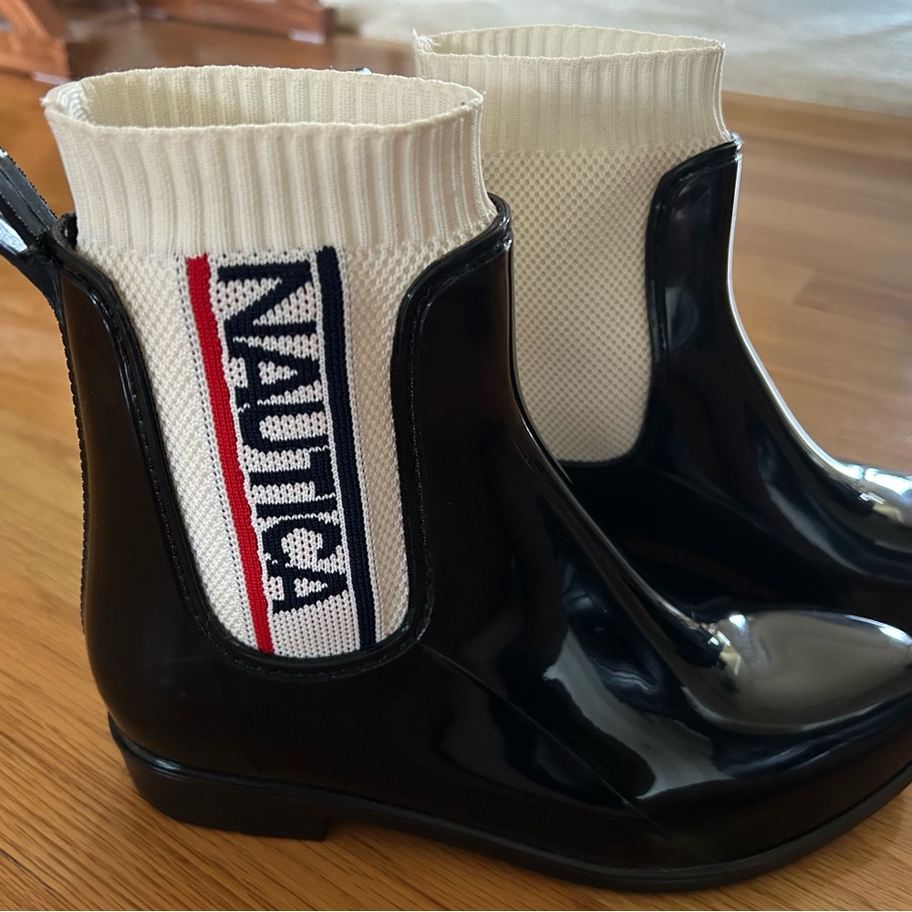 Nautica Black and White Winter Rain Boots with Nautical Logo